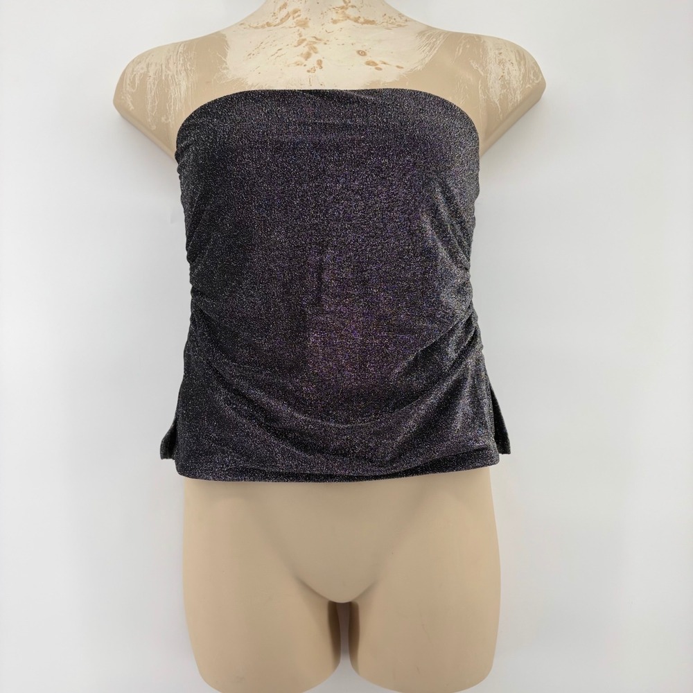 No Boundaries Womens Large 12-14 Black Silver Glitter Ruched Tube Top Strapless